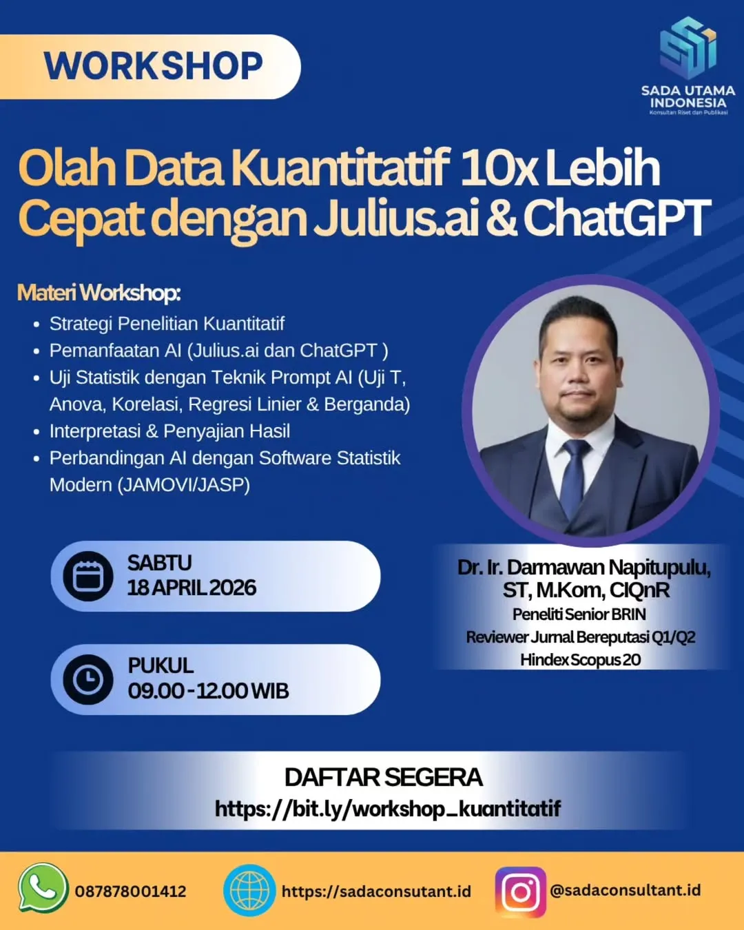 WORKSHOP: Olah Data Kuantitatif 10x Lebih Cepat dengan Julius.ai & ChatGPT